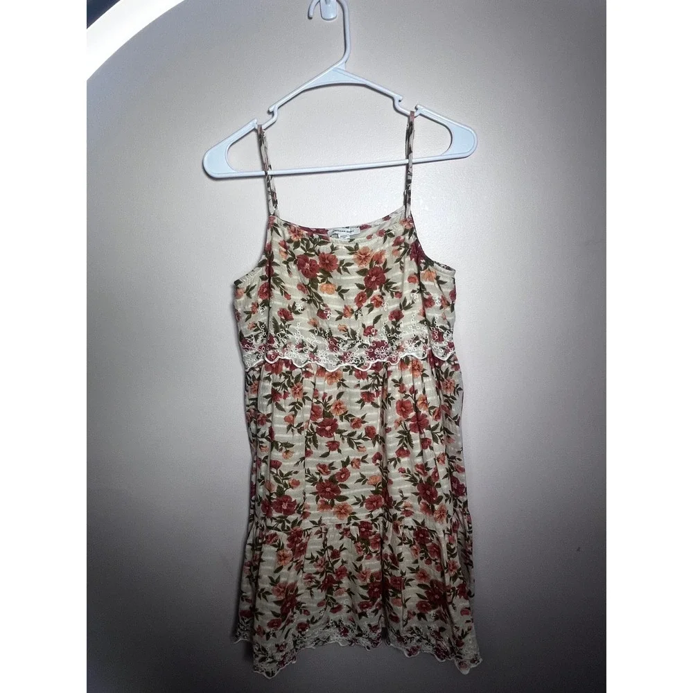 American Eagle Floral Babydoll Mini Dress Medium Lace Trim Boho Cottagecore M - Picture 9 of 10